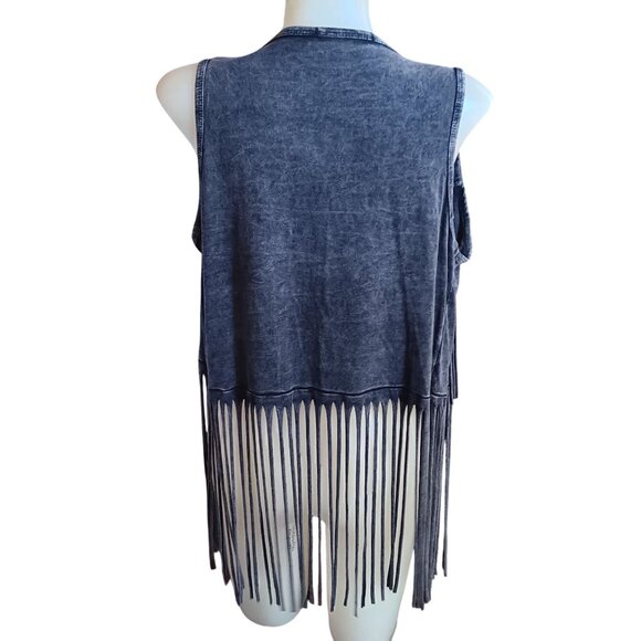 Vigoss Women's Small Shirt Studded Hippy Biker Vest Gray Fringe Sleeveless USA - Picture 4 of 5